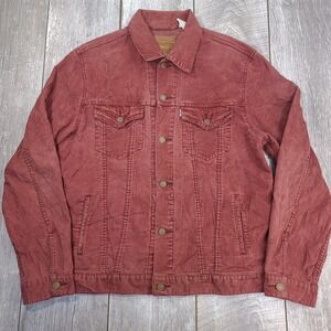 Levis Mens Trucker Corduroy Jacket Size XL Red Burgundy Front Pockets
